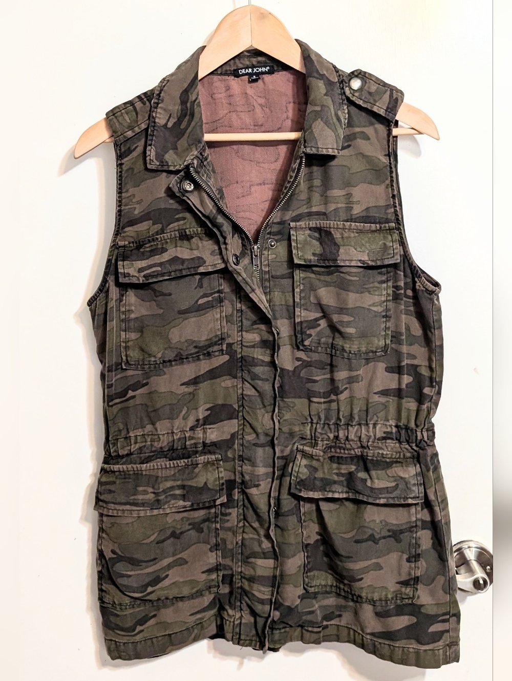 Dear John Camouflage Utility Vest 100% Tencel Drawstring Waist - Size Small
